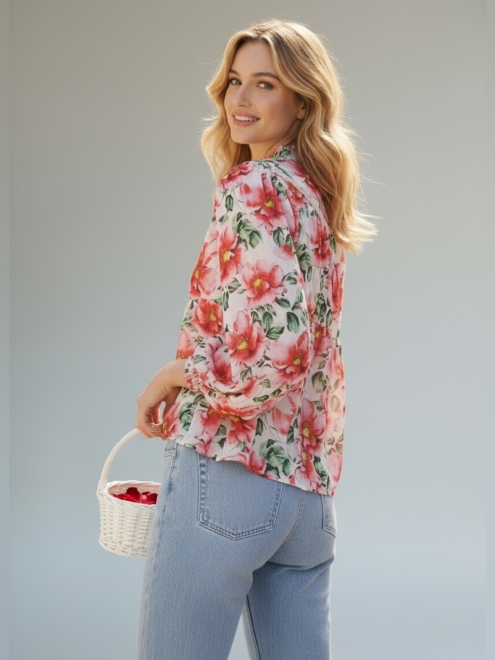 NWT Alice + Olivia Jacelyn Floral Boho Blouson Blouse in Red/White Size XS - Picture 4 of 17